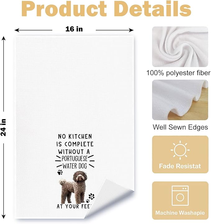 Portuguese Water Dog Kitchen Towels, Portuguese Gifts for Women Dish Tea Towels for Kitchen Decor, Dog Mom Lovers Gifts Decorative Hand Towel, 16x24 Inches