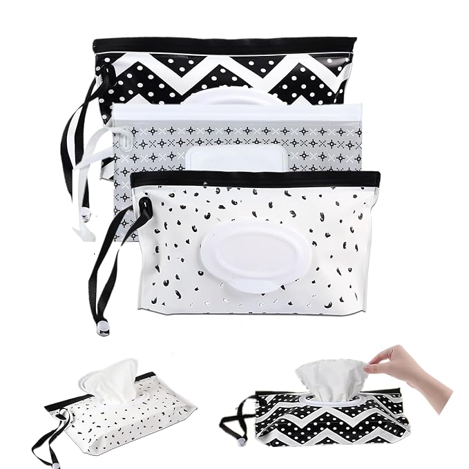 3Pack Baby Wipes Dispenser,Portable Refillable Travel Wet Wipe Pouch,Wipe Container for Bathroom,Car,Travel,Outdoor Camping Sports,Pet Nursery Care,Gifts for Baby Showers of New Parents