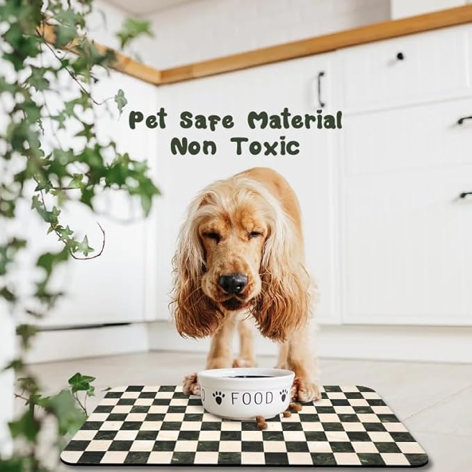 Dog Food Mats for Floors Waterproof, Pet Water Bowl Mats Pet Feeding Absorbent Placemats Plaid 16 * 24 inch