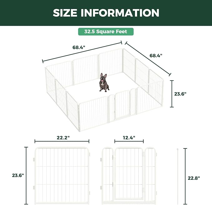 FXW Homeplus Indoor Dog Playpen, 24" H, 12 Panels, for Puppies & Small Dogs | Stress-free play, Heavy-duty, Semi-open design, Easy setup, Threshold-free gate, Expandable, Patented
