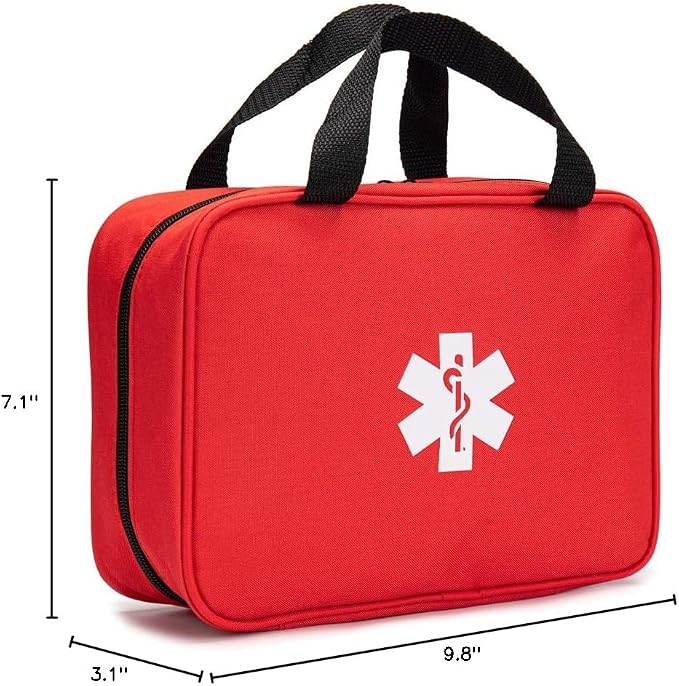 Red First Aid Bag Empty Travel Rescue Pouch First Responder Storage Medicine Emergency Bag for Car Home Office Kitchen Sport Outdoors (Red with Folders)