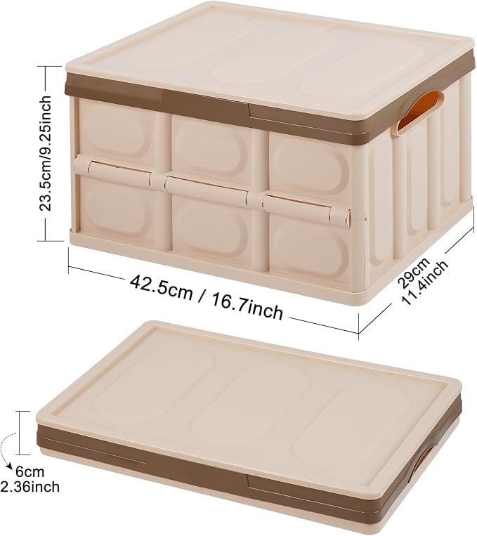 Phyllia Foldable Storage Boxes with Lids, 3-Pack Collapsible Plastic Storage Bins Organizer Containers Baskets Cub with Cover,Stackable Utility Crates Storage Box (Brown, 30L)