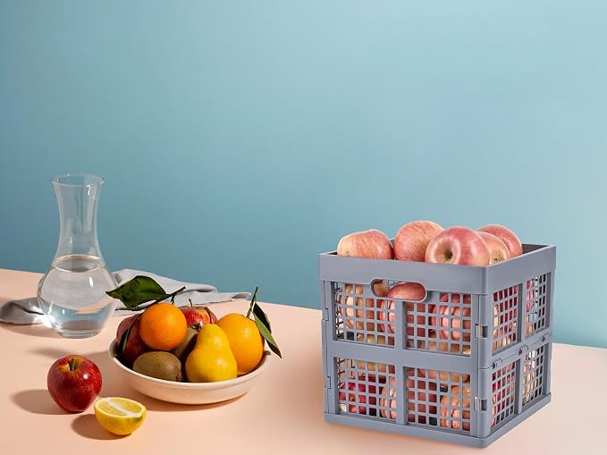 Eslite 3-Pack Collapsible Plastic Storage Crates,Foldable Crates for Storage,16L (Grey)