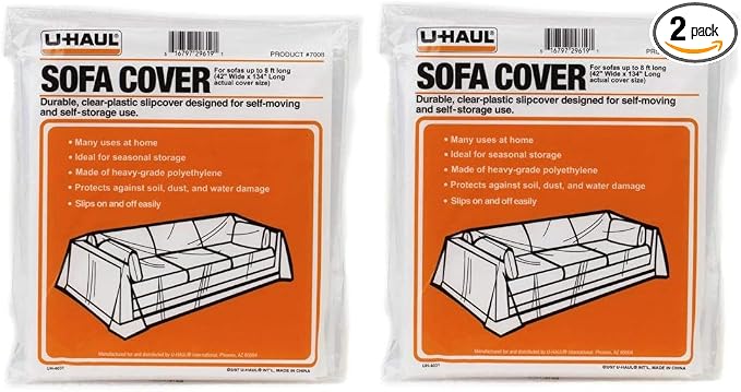 U-Haul Sofa Covers - 2 Pack – Plastic Moving and Storage Covers for Couches Up to 8’ Long – 134” x 42” Covers – Water Resistant