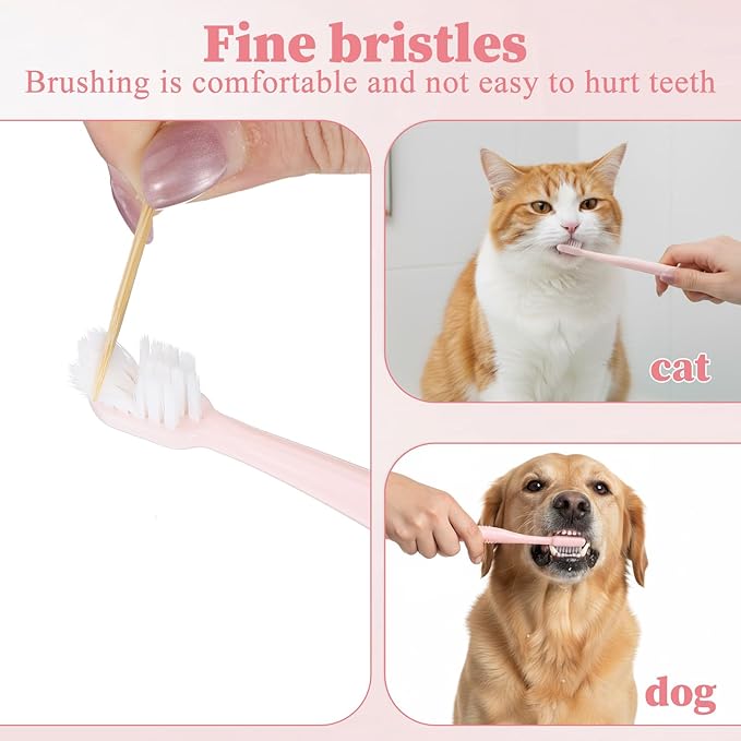 Cat Tooth Brush, 2PCS Small Dog Toothbrush Puppy Pet Toothbrush Cat Tooth Brush Dog Finger Toothbrushes Small Breed Soft Mini 13°Curved Head Teeth Brushes for Puppy Kitten Dogs, Pink