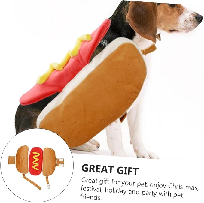 Pet Costume Hot Dog Cartoon Outfit M Cotton for Dogs and Cats | Orange Creative Role-play Wear, Lightweight Comfortable Fit, Party and Christmas Use