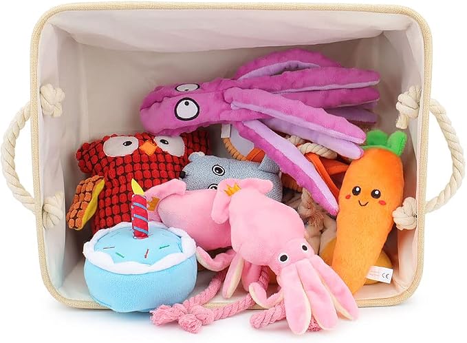Personalized Pet Dog Toy Storage Foldable Bin Basket, Colorful Font Customized Pet's Name Box Organizer for Dog Toys、 Apparel & Accessories, with Weave Rope Handle(paw Pink-m)