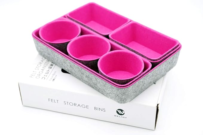 Welaxy 8pc Desk Drawer Organizer Bin Jewelry Office Catchall Tray Hot Pink | Sustainable material soft yet sturdy,multi-purpose storage, sleek minimalist lifestyle