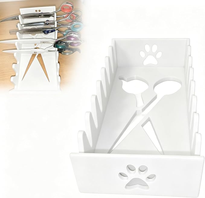Scissor Caddy for Pet Grooming Shears Grooming Scissor Holder Organizer Rack, Desktop Storage Stand Holds 8 Shears (White)