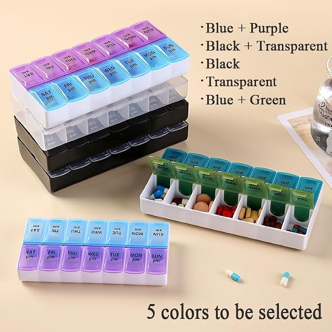 Travel Pill Organizer, Small Pill Case Holder Daily Medicine Box | Black 14 Compartment Container for Vitamin Supplement Pocket Pharmacy, Medicine Dispenser Purse Cute Tablet Meds Capsule