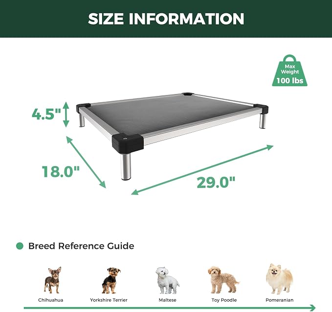 FXW TitanNest Padded Chew-Proof Elevated Dog Bed for Extra-Small Dogs | Easy to Clean, Pre-assembly Raised Cot, Indoor/Outdoor/Camping, 29 x 18 x 4.5in