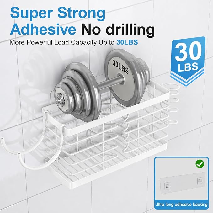 2026 Upgraded 3-in-1 Universal Hair Tool Organizer, L Size, White | Adjustable Height Metal Hair Dryer Holder, Wall Mounted, Over Cabinet Door, Countertop, Bathroom Storage