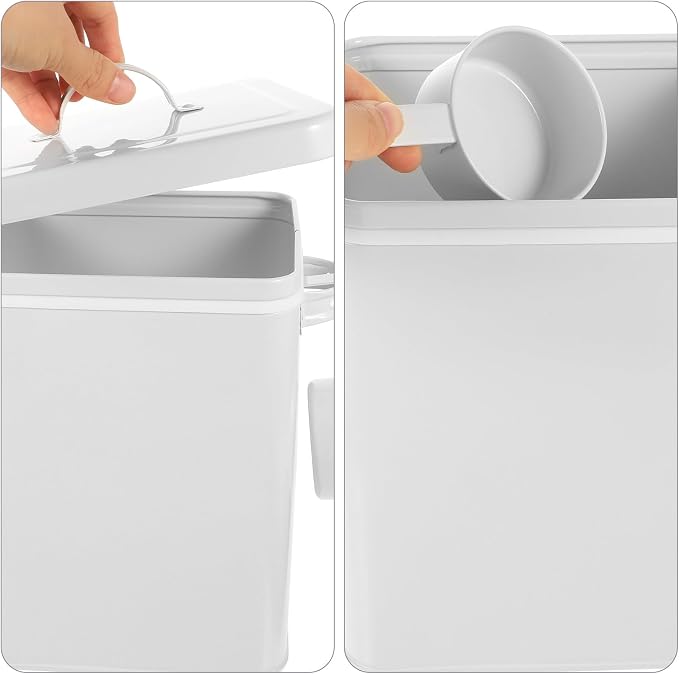 Amosfun Metal Food Storage Bucket with Lid 9.05X7.28X6.49 in Iron Canister for Laundry Powder Dog Treats Dry Food Pantry Cabinet Storage Kitchen Countertop Organizer