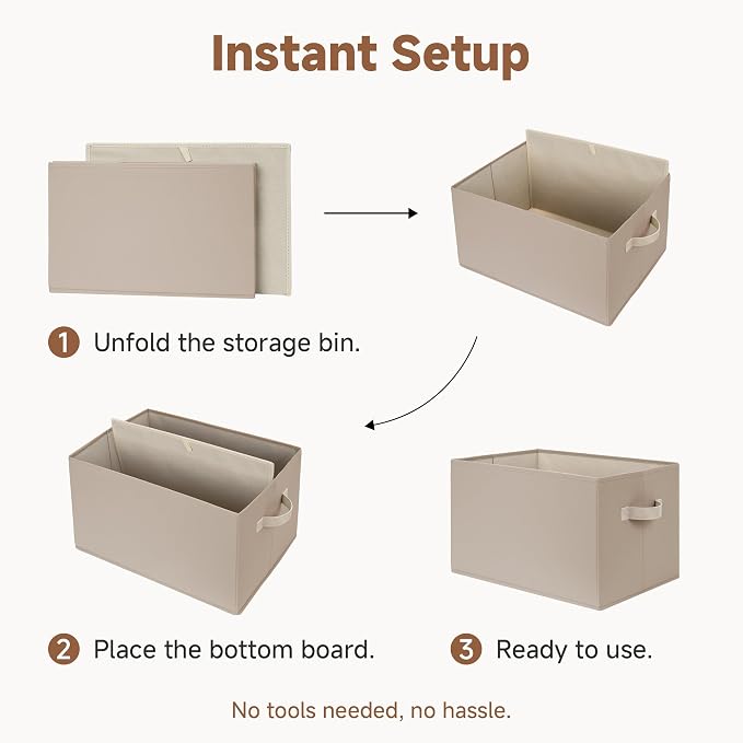 StorageWorks Closet Storage Bins, Light Brown, Large, 3-Pack | Closet Organizer Storage Baskets, Fabric Storage Bins for Shelves, Closet Organization, Organizer Bins