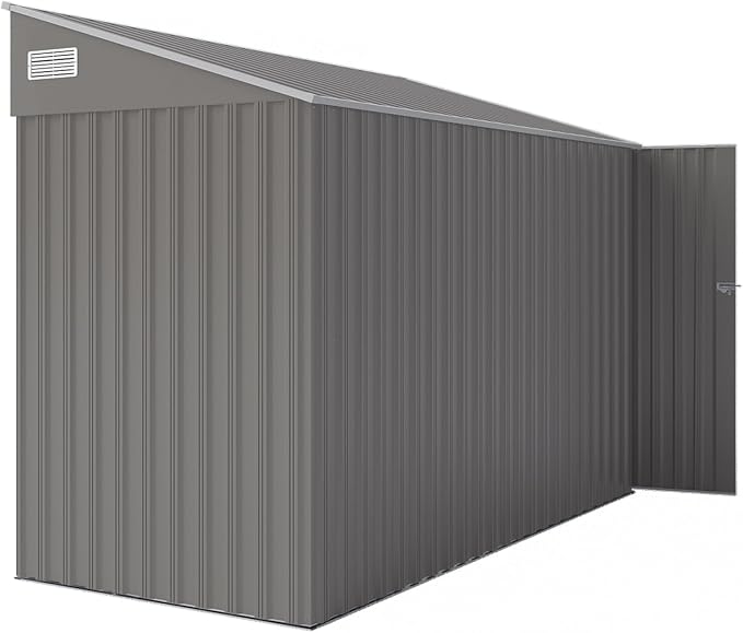 4x8FT Metal Storage Shed, Sloping Roof, Single Hinge Door,Dark Gray | Outdoor Tool Shed | Ventilation Windows | Waterproof | Protective Film | for Patio, Lawn and Utility Equipment