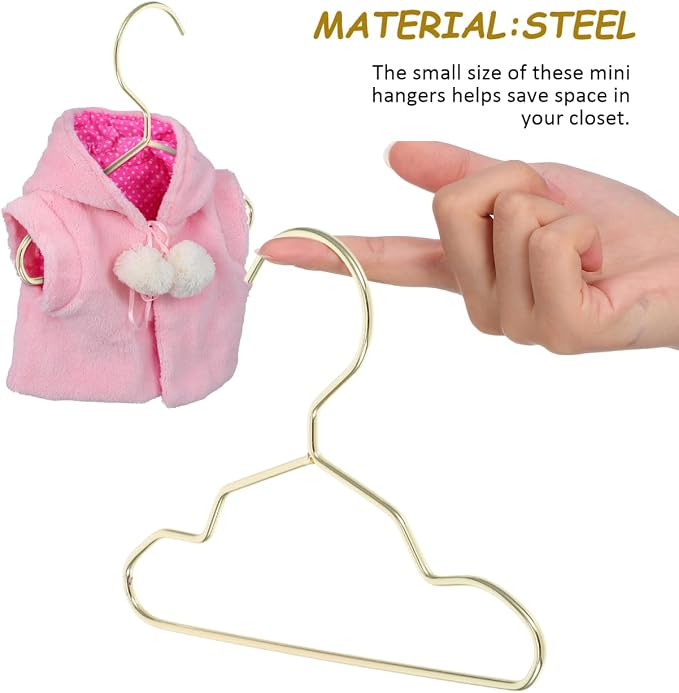 Didiseaon 10Pcs Small Dog Clothes Hangers Metal Pet Golden Mini Cat Hanger for Puppy Closet Storage, Windproof Heavy Duty Doll Garment Rack Accessories 5.9 X 4.33 Inches