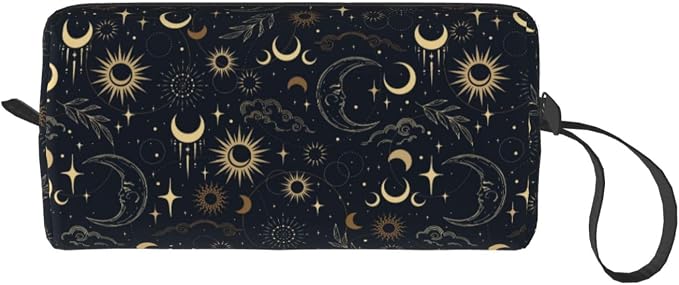 Vintage Astrology Sun And Moon Makeup Bag for Women | Small Travel Cosmetic Pouch with Zipper, Compact Makeup Organizer Bag for Purse, Toiletries, Skincare & Daily Essentials