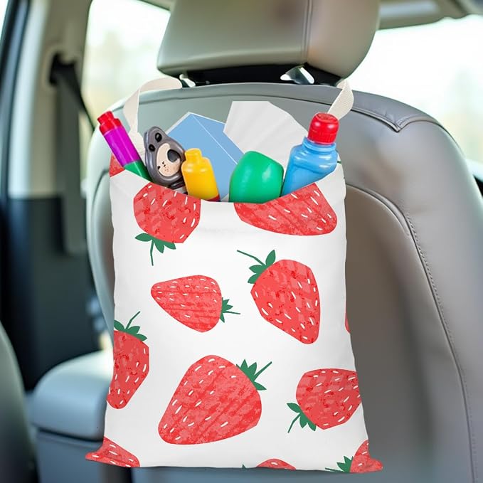 Car Trash Bag Car Garbage Bag Hanging Cars Trash Can, Waterproof Cars Back Seat Organizer for Vehicle Travelling Camping Strawberry Decor