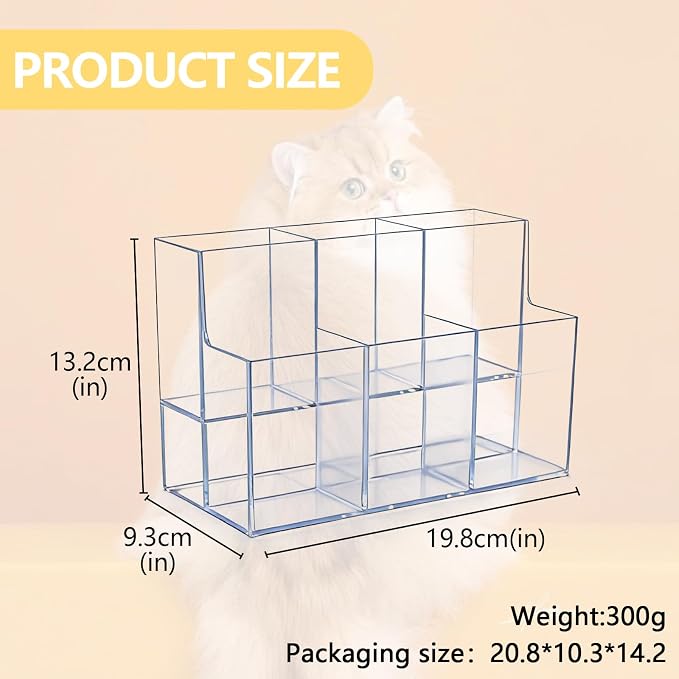 Lickable Cat Treats Organizer, Clear Acrylic Squeeze Up Storage Rack with 6 Compartments, Puree Tube Holder for Kitchen Pantry Cabinet Shelf Countertop
