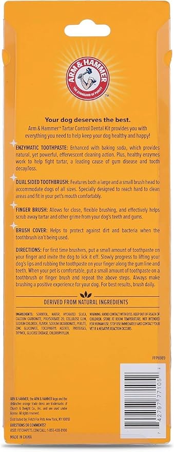 Arm & Hammer for Pets Tartar Control Dog Dental Care Kit, Dog Toothpaste Kit with Toothbrush and Finger Brush for Oral Hygiene and Fresh Breath Care, Banana Mint Flavor, 2.5 oz, 3-Piece Kit - 2 Pack