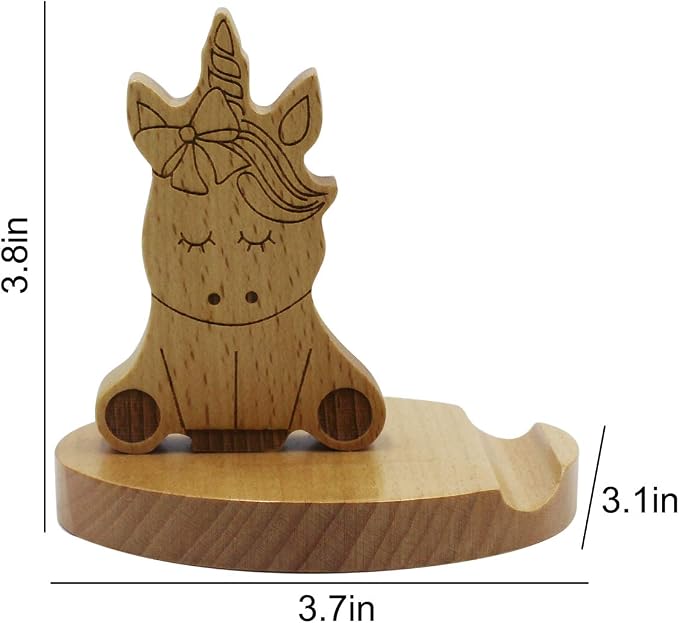 Cute Unicorn Cellphone Holder Stand Wooden Smartphone Desk Holder for Mobile Phones Animal Phone Stand Desk Ornament