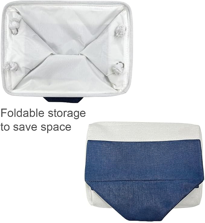 Storage Bins for Shelves - 1 Pack 13.8x9.7x6.7 inch Collapsible Storage Basket for Organizing, Dog Toy Bin for Closet Organizer laundry Cloth Nursery (White & Jean Blue)