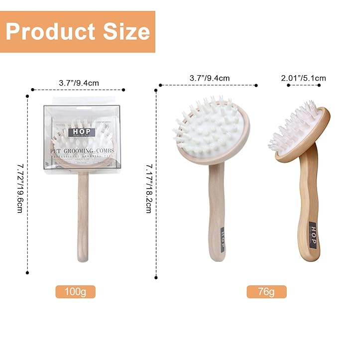 HOP Dog Bath Brush with Wooden Handle Dog Washing Brush Massage Shampoo Brush Cat Deshedding Comb Pet Grooming Tool for Dogs and Cats Remove Loose Hair Deep Cleansing