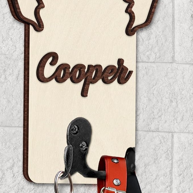 Personalized Dog Leash Holder, Custom Dog Ear Harness Wall Hanger Organizer with Name, Decorative Hooks for Leashes, Keys, Collars, Leash Rack Wall Mount for Entryway, Hallway, Gift for Pet Lovers