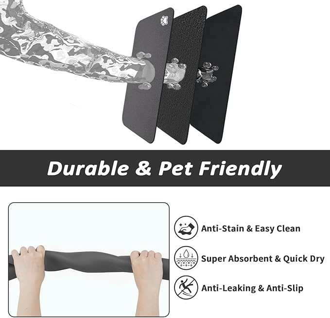 HotLive Dog Food Mat - Absorbent Cat Mat for Food and Water, No Stains Pet Feeding Bowl Mat, Easy to Clean Pet Placemats, Quick Dry Dog Water Dispenser Mat for Messy Drinkers | Paw Dark Grey 16"x 24"
