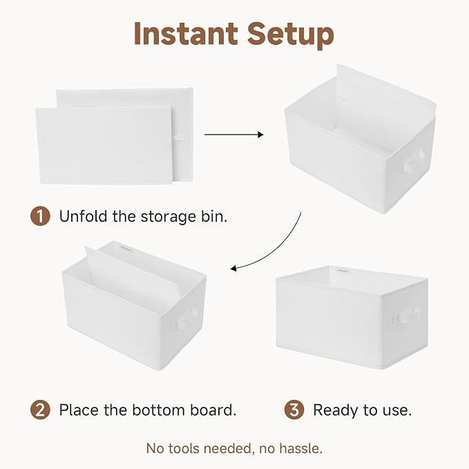 StorageWorks Closet Storage Bins, White, Large, 3-Pack | Collapsible Shelf Baskets, Storage Bins for Clothes, Closet Organization and Storage
