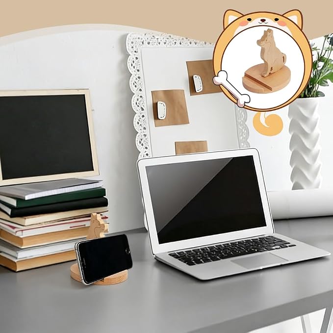 NBEADS Cell Phone Tablet Wooden Stand, 3.58x2.28x0.39inch Animal Phone Holder Dog Decorative Smartphone Desk Holder with Non-Slip for Various Models of Mobile Phones and Tablets, Sandy Brown