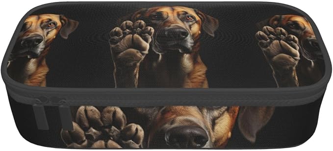 Dog Animal Pet Paw Print Large Capacity Layered Pencil Pouch, Zipper Storage Bag with Mesh Pocket & Pen Slots