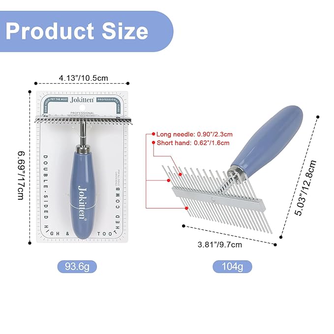 Blue Pet Double-Sided Row Undercoat Rake Comb with Handle Dog Dematting Comb for Shedding Fine Tooth Comb Pet Grooming Tool for Long-Haired Dogs Cats Gentle Remove Loose Hair Knots Tangles