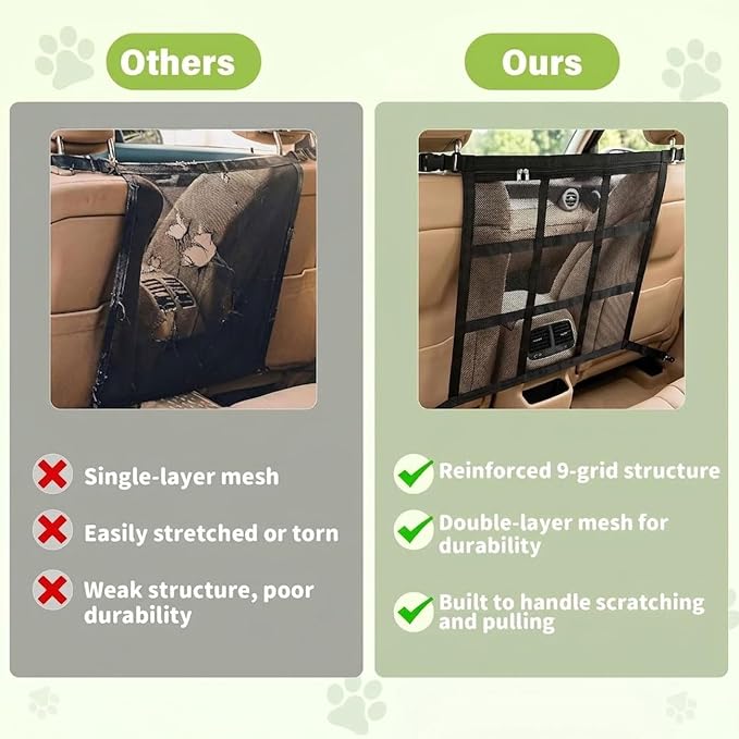 Dog Car Barrier for VW Caddy 2003-2020, Dog Barrier Adjustable Mesh Divider with Zipper Backseat Pet Net Breathable Safety Partition for Travel