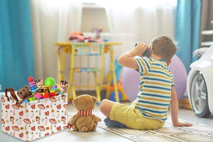 Sanjiaofeng Rectangular Kids Basket Cute Storage Bins,Mushroom Storage Basket with Handles.Clothers,Books,Kid's Gifts Bins. (Mushroom)