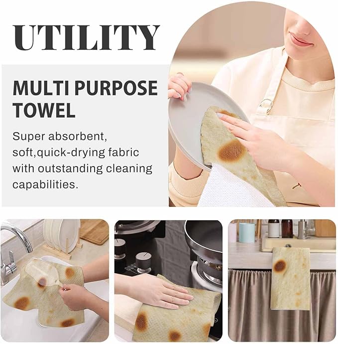 Burritos Tortilla Kitchen Towels Fried Pancake Pita Soft and Super Absorbent Dish Towels 2 Pack 16 X 24 Inches