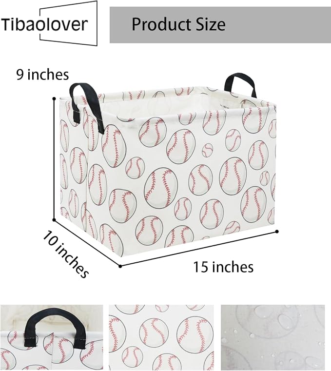 Rectangular Baseball Basket Kids Baby Storage Basket Cute Kids Toy Storage Bin Organizer Shelf Book Sports Room Decor(Baseball)