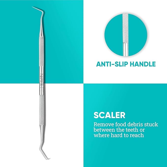 HOKIN Dental Tools Plaque Remover Teeth Cleaning Tool 4 Pcs Dental Care Kit Tooth Filling Repair Set Stainless Steel Dental Tools for Men Women Kids and Pet Care (Emerald Green)
