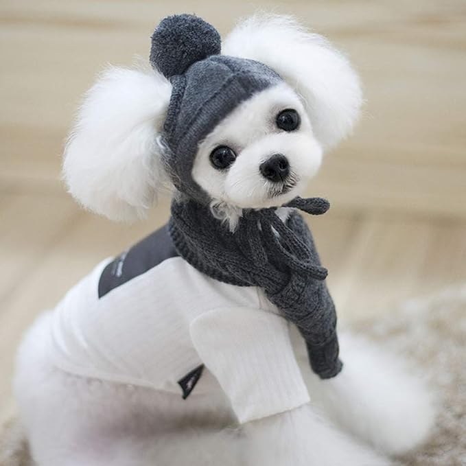 Goclothod Pet Dog Knitted Scarf and Hat Set Winter Neck Ear Warmer