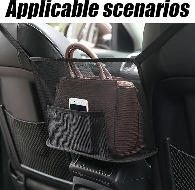 Purse Holder for Car, Car Net Pocket Handbag Holder Between Seats, Car Storage Organizer for Handbag Storage, Car Accessories, Barrier of Backseat Pet (Black)