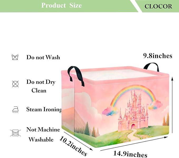 CLOCOR Rectangular Storage Basket Empty,Gift Basket,Waterproof Storage Bin with Handles,Room Decor(Pink Castle)