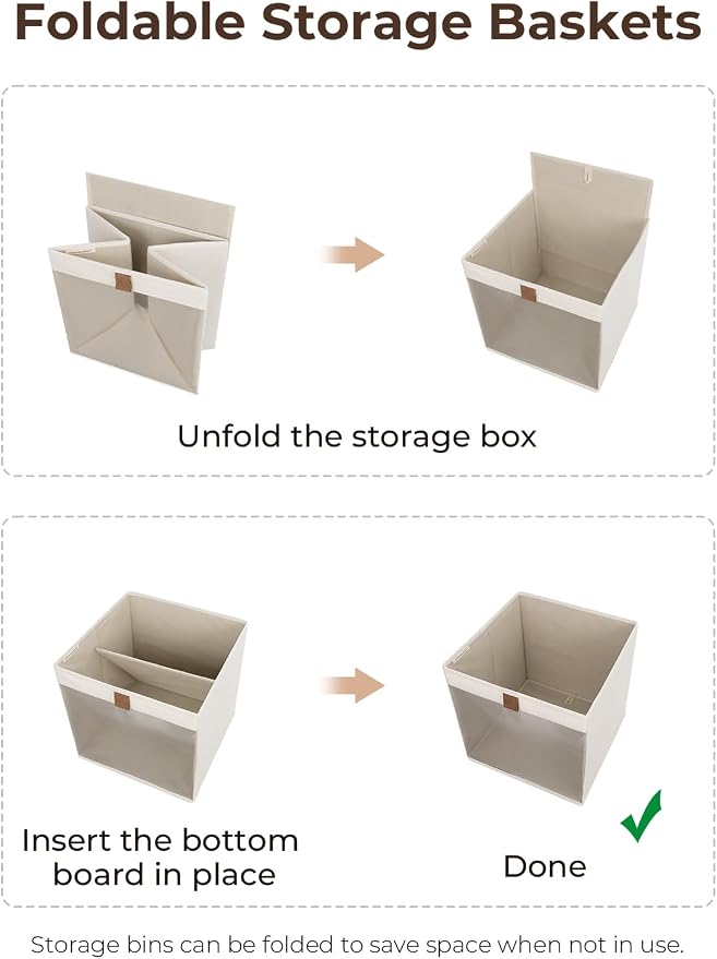 StorageWorks 11 Inche Cubes Storage Bins, Closet Bins, Beige, 3-Pack | See-Through Mesh Front, Soft Leather Handles, Flip to Show/Hide, Fabric Storage Bins for Closet, Shelves, Cube Organizers