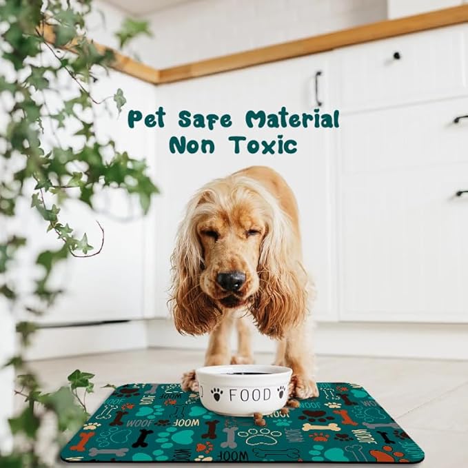 Dog Food Mats for Floors Waterproof, Pet Water Bowl Mats Pet Feeding Absorbent Placemats Green 24 * 32 inch