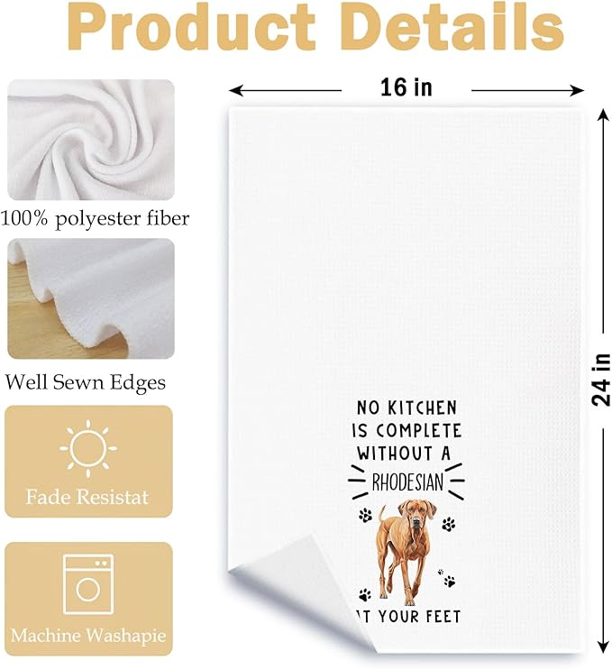 Funny Rhodesian Hand Towels for Kitchen Home Bathroom Decor, A Kitchen is Not Complete Without A Rhodesian Dish Towel, Dog Lovers Gift, 16×24 Inch