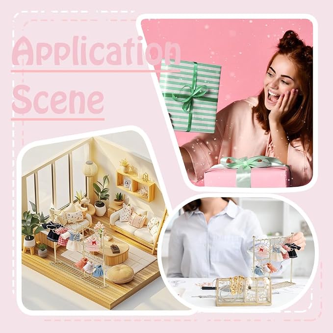 Miniature Garment Rack Kit 9.8x2.4x7.5 Miniature Clothes Rack with 12 Mini Hangers Dollhouse Clothes Rack Mini Iron Garment Organizer for Dollhouse Wardrobe Gown Dress Outfit