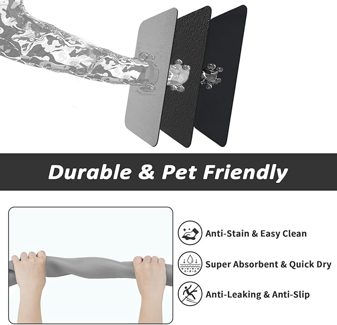 HotLive Dog Food Mat - Absorbent Cat Mat for Food and Water, No Stains Pet Feeding Bowl Mat, Easy to Clean Pet Placemats, Quick Dry Dog Water Dispenser Mat for Messy Drinkers | Grey 16"x 24"