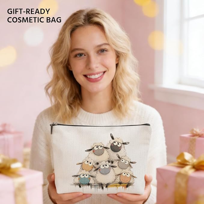 JIUWEIHU Sheep Gifts Makeup Bag Lambs Cosmetic Bag Travel Toiletry Bags | Makeup Pouch Christmas Graduation Birthday Gifts for Women Girls Sheep Lovers teacher Friends Daughter Sister Niece Coworker