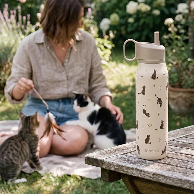 Cat Stainless Steel Water Bottle with Twist Lid 20oz, Travel Insulated Water Bottles for Sports & Gym, Gift for Women Girls Friends Pet Lovers Cat Moms Birthday Christmas