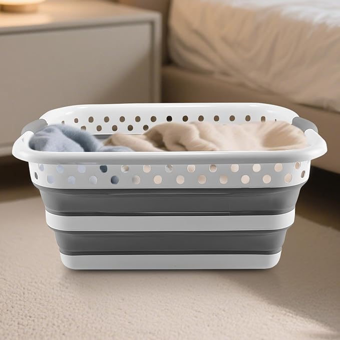 Laundry Basket Portable, Space Saving, Narrow, Bathroom Organizer | Foldable Laundry Room Organization Basket Clothing Toys Pet Grooming Bath Supplies for Bedroom Dorm College Bathroom