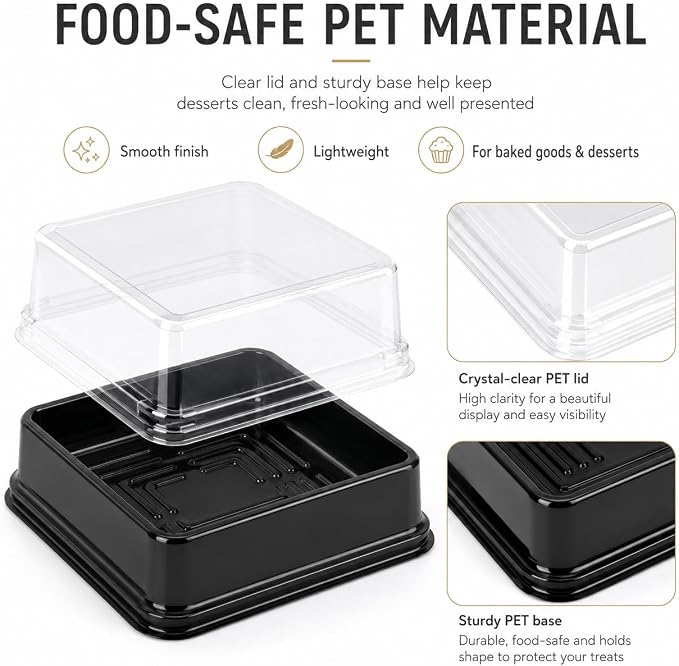 DOITOOL 100 Pcs 3 Inch Mini Cake Containers Plastic Square | Individual cupcake containers with lids, mini cake boxes for muffin mooncake, macarons, dessert, wedding birthday supplies